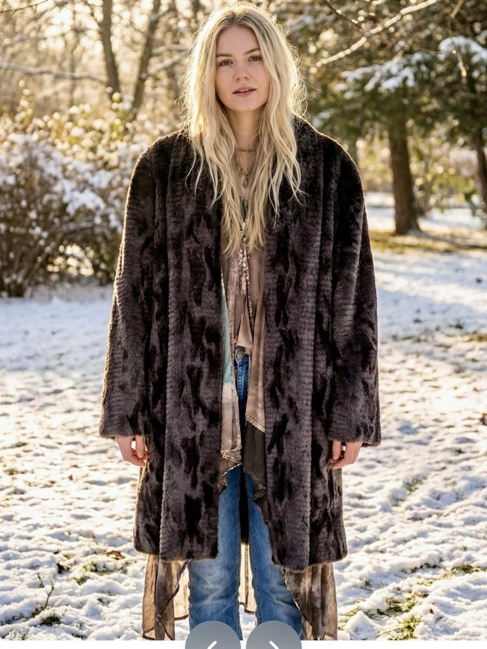 Johnny Was Dark Charcoal Faux Fur Teddy Coat